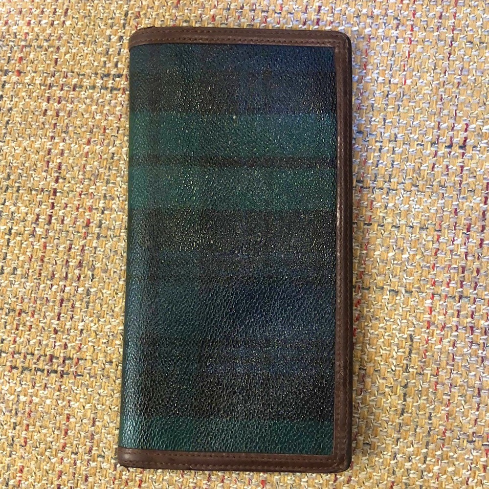 RALPH LAUREN Blue Green Black Watch Plaid Long Bifold Wallet with Coin Section